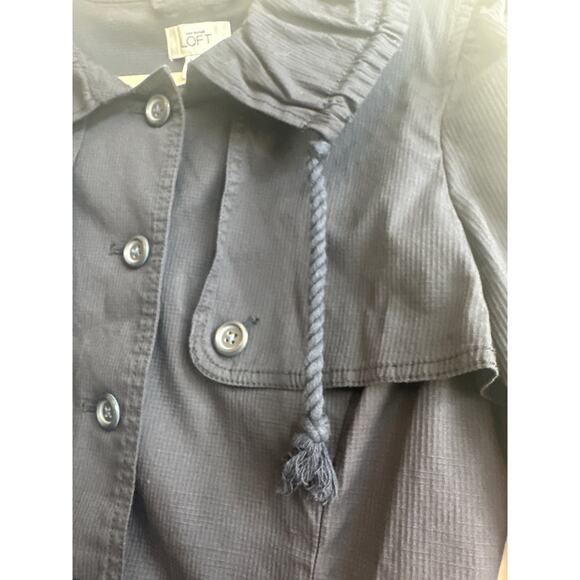 Loft Navy Jacket Elbow Length Sleeve Button Down Jacket with Waist Belt - Picture 6 of 8